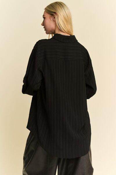 Davi & Dani Crinkled Jacquard Button Down Shirt for Women