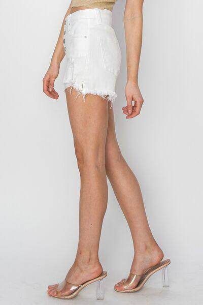 RISEN Button Fly Frayed Hem Denim Shorts for Women