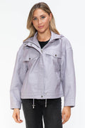 How Dare U Drawstring Hem PU Leather Zip Up Jacket Women