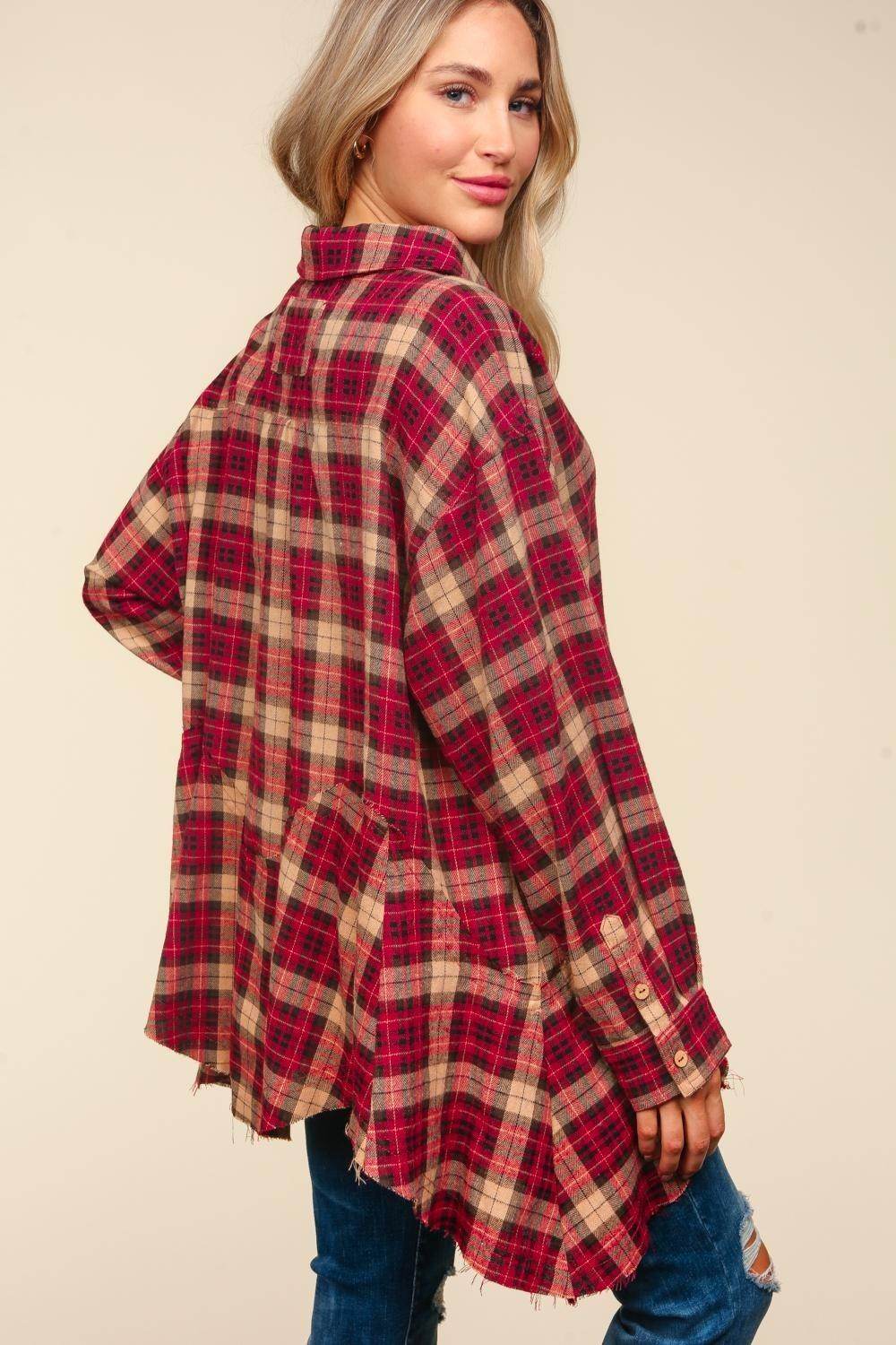 Haptics Plaid Button Down Sharkbite Shirt for Stylish Outfits