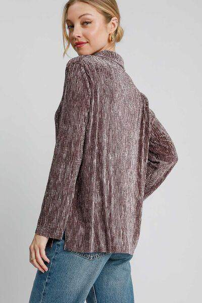 Umgee Side Slit Texture Button Up Shirt for Stylish Looks