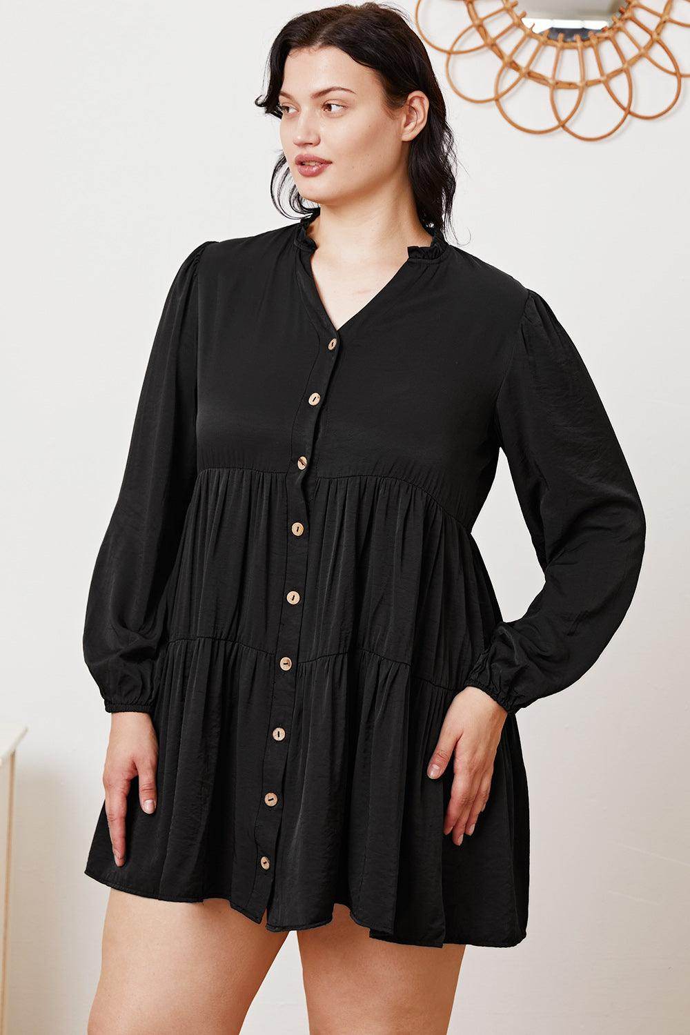 Ruffled Button Up Long Sleeve Tiered Shirt for Women
