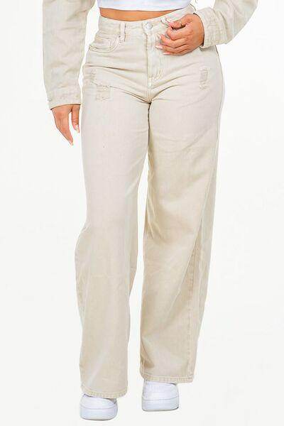 American Bazi High Waist Distressed Wide Leg Jeans Women