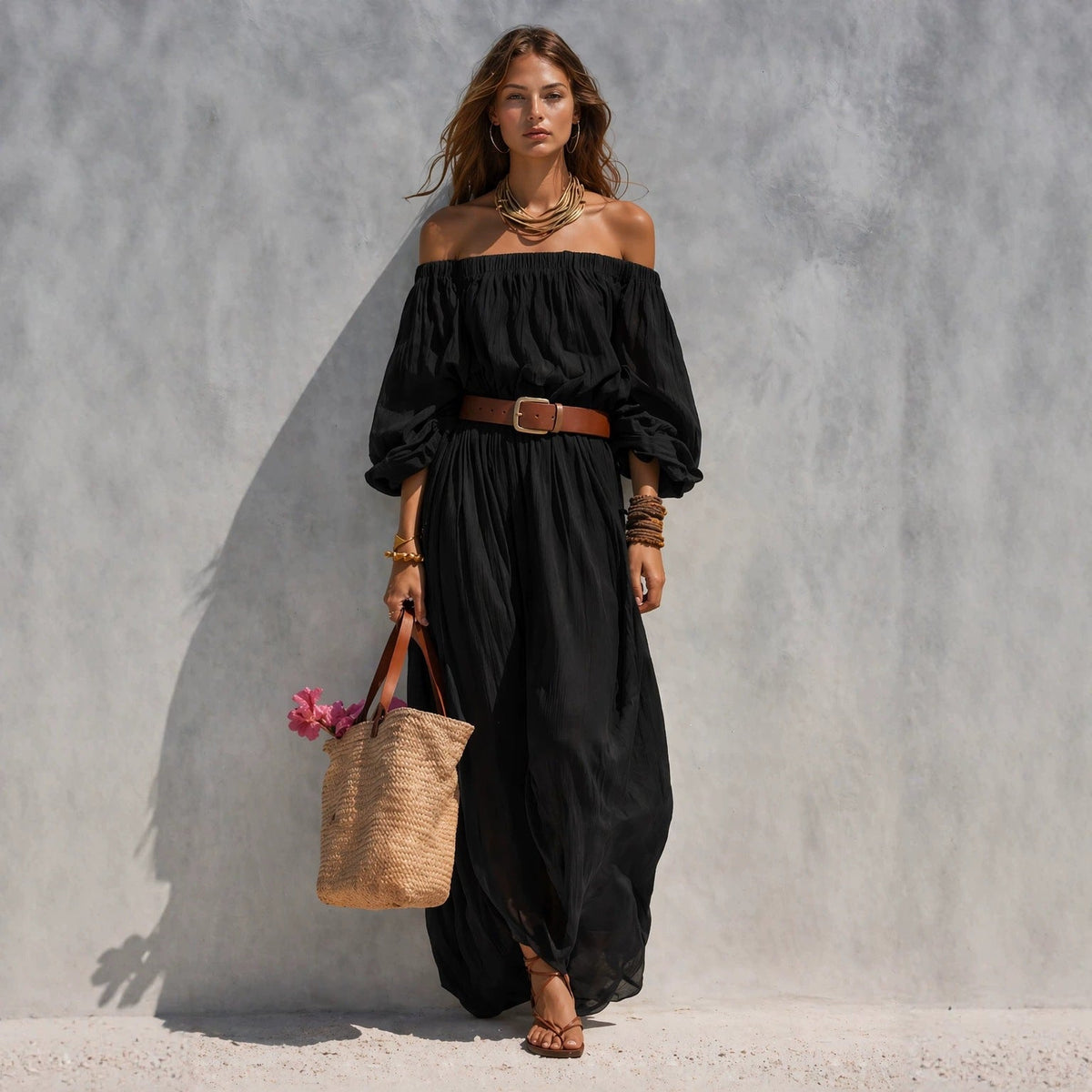 Women's Boat-Neck Sleeveless Maxi Dress