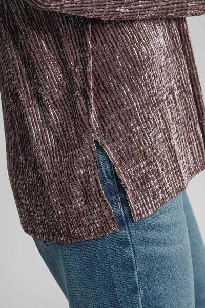 Umgee Side Slit Texture Button Up Shirt for Stylish Looks