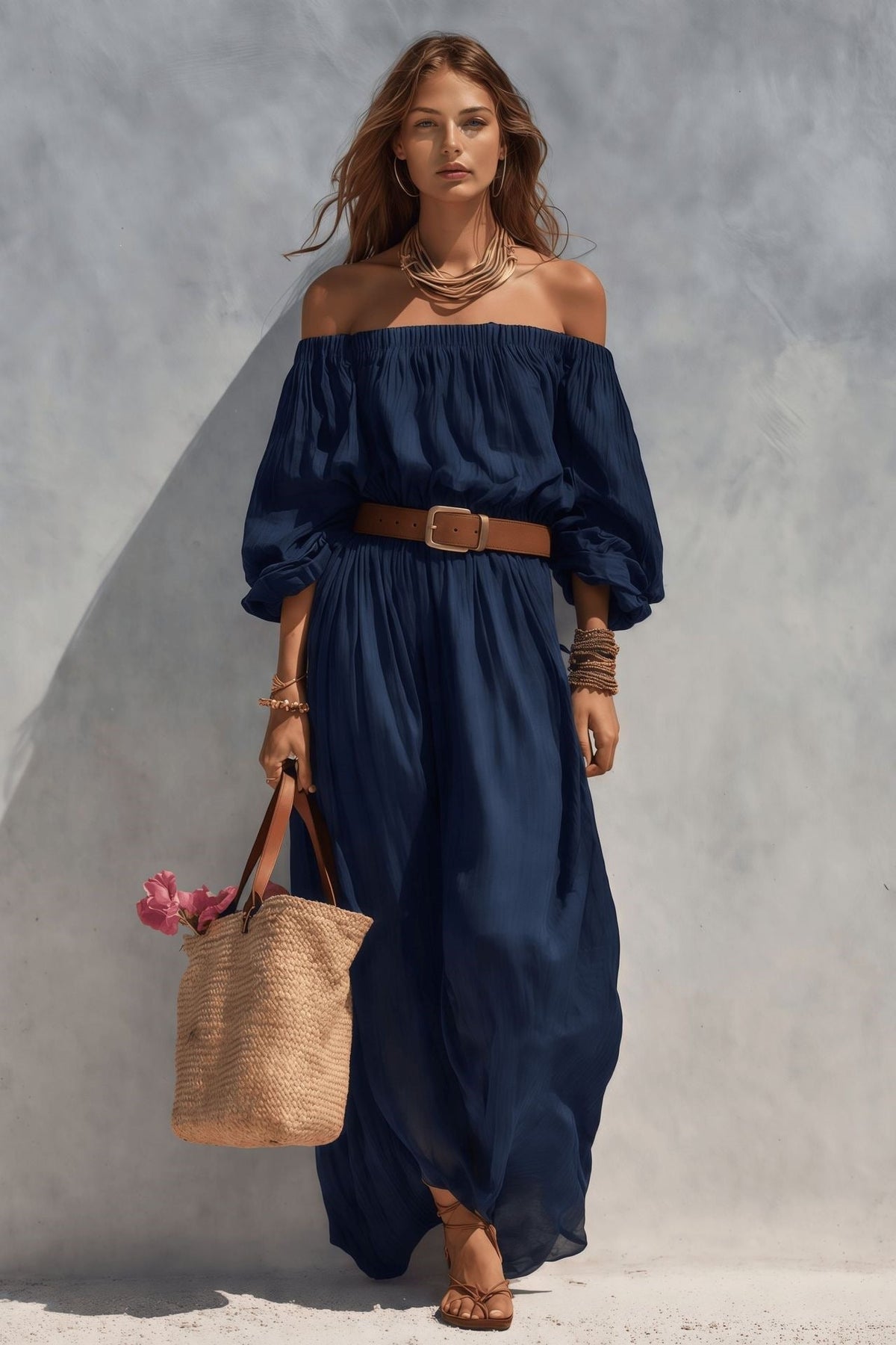 Women's Boat-Neck Sleeveless Maxi Dress