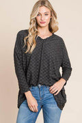 BOMBOM Checkered Long Sleeve V-Neck T-Shirt for Women