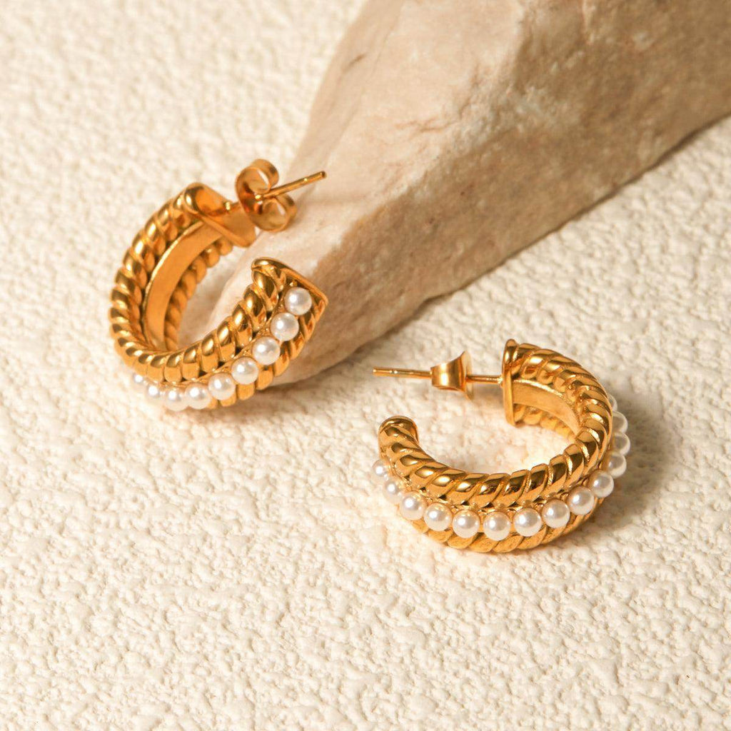 Stainless Steel Pearl C-Hoop Earrings for Stylish Elegance