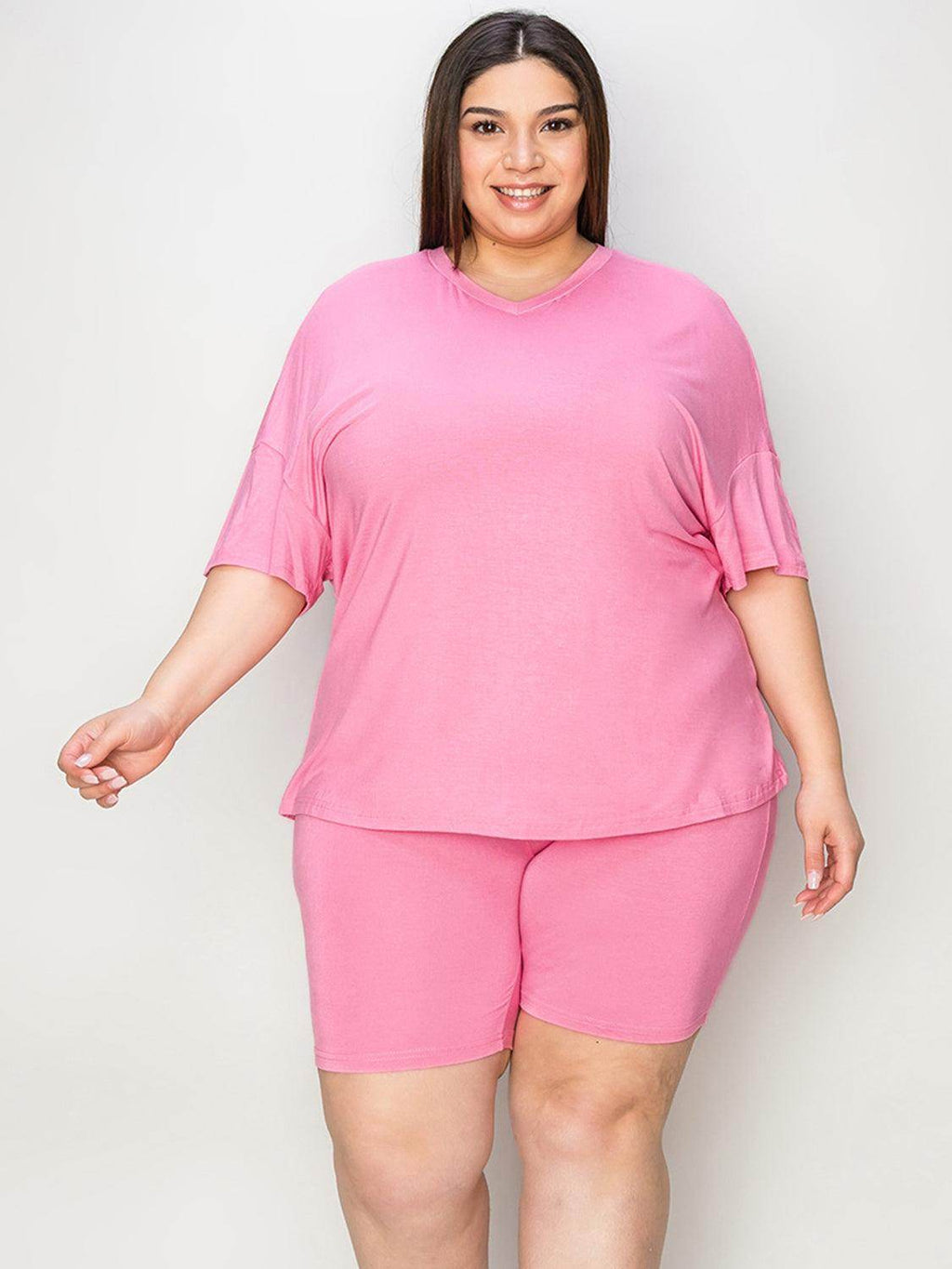 Basic Bae Full Size V-Neck Drop Shoulder T-Shirt Set