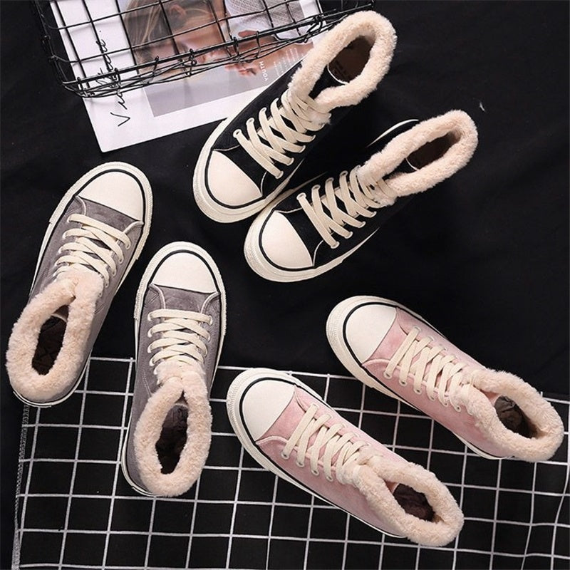 Women’s Warm Canvas Shoes | Plush Cotton Lined Flat Winter Shoes