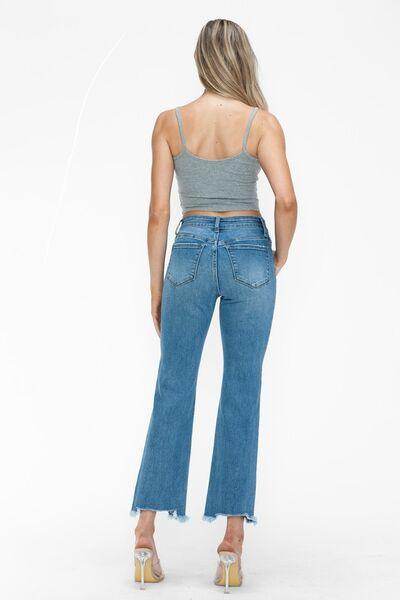 bytos Raw Hem Distressed Mid Rise Crop Jeans for Women