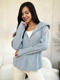 Culture Code Full Size Ribbed Zip Up Hooded Jacket