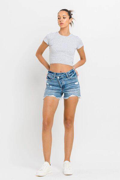 Lovervet Stepped Waist Raw Hem Denim Shorts for Summer