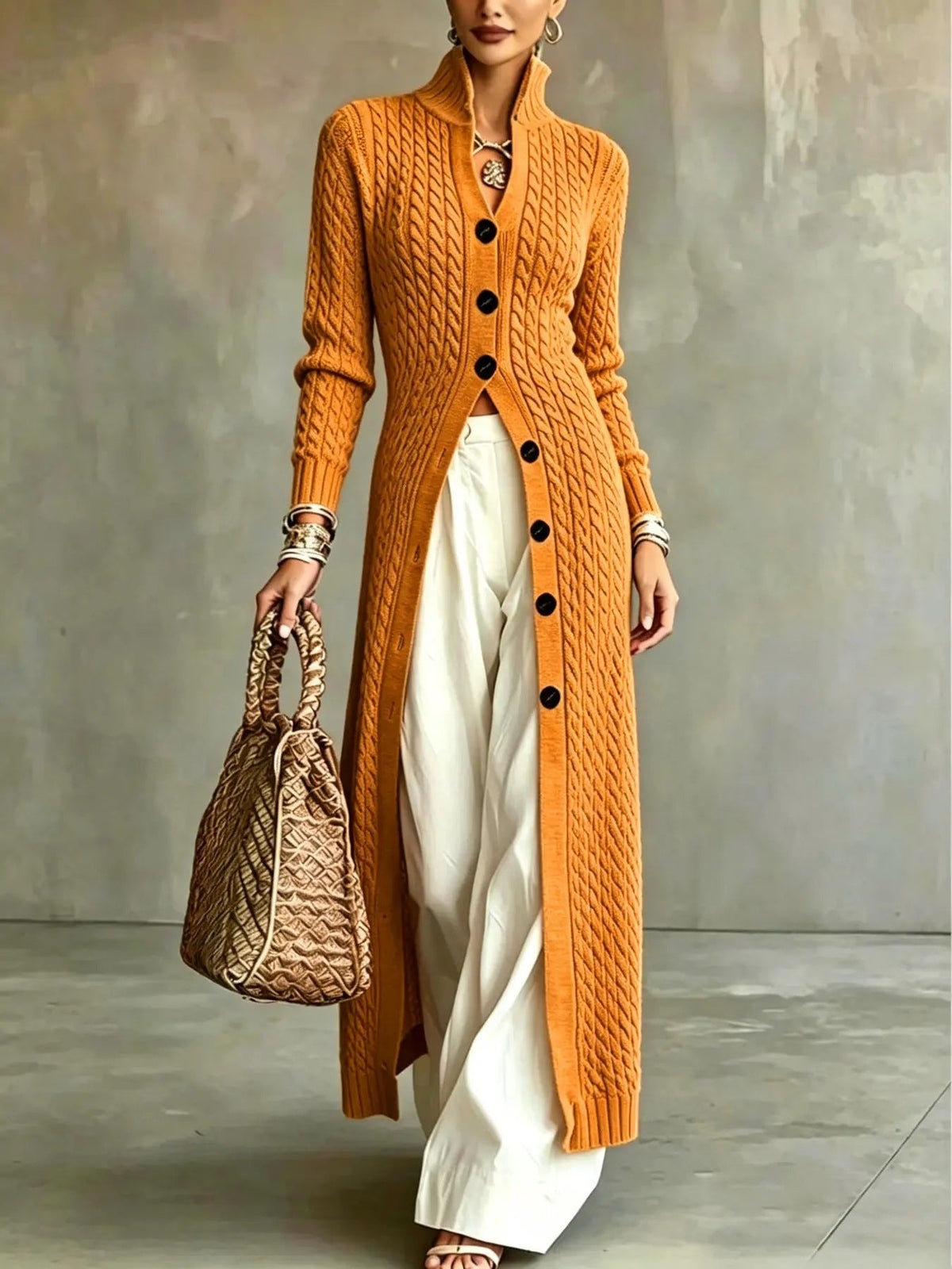 Women's Long Button-Front Knit Cardigan