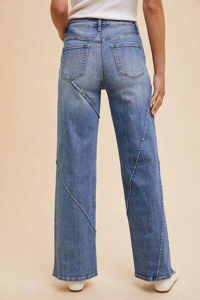 Annie Wear Decorative Seams Wide Leg Jeans for Women