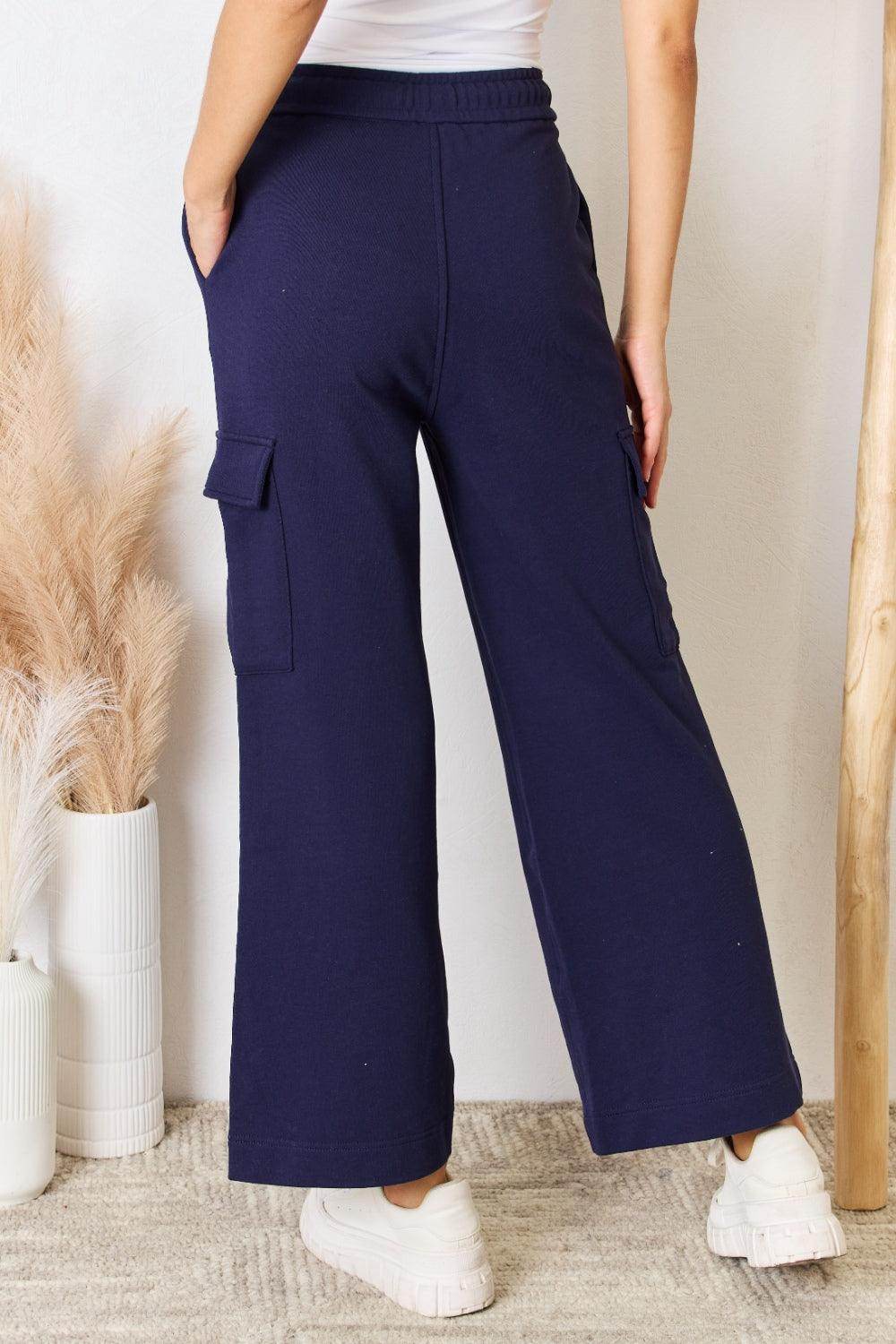 RISEN Drawstring Relaxed Cargo Wide Leg Pants for Women