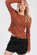Mittoshop Lettuce Hem Boat Neck Long Sleeve Blouse Women