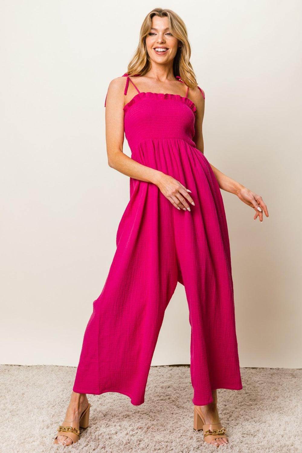 BiBi Texture Smocked Sleeveless Jumpsuit for Stylish Comfort
