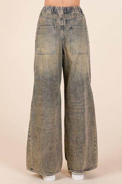 Mittoshop Washed Wide Leg Jeans with Pockets for Women