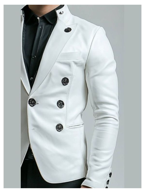 Albie White Leather Blazer for Men