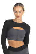 Alisha Color Block Activewear Long Sleeve Top in Black