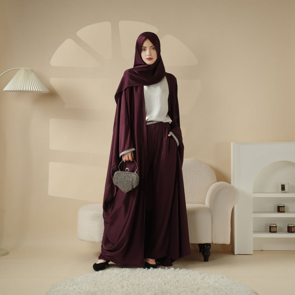 Archive Piece Abaya With Satin Shirt And Rhinestone Trousers - MP002 (Size M Only)