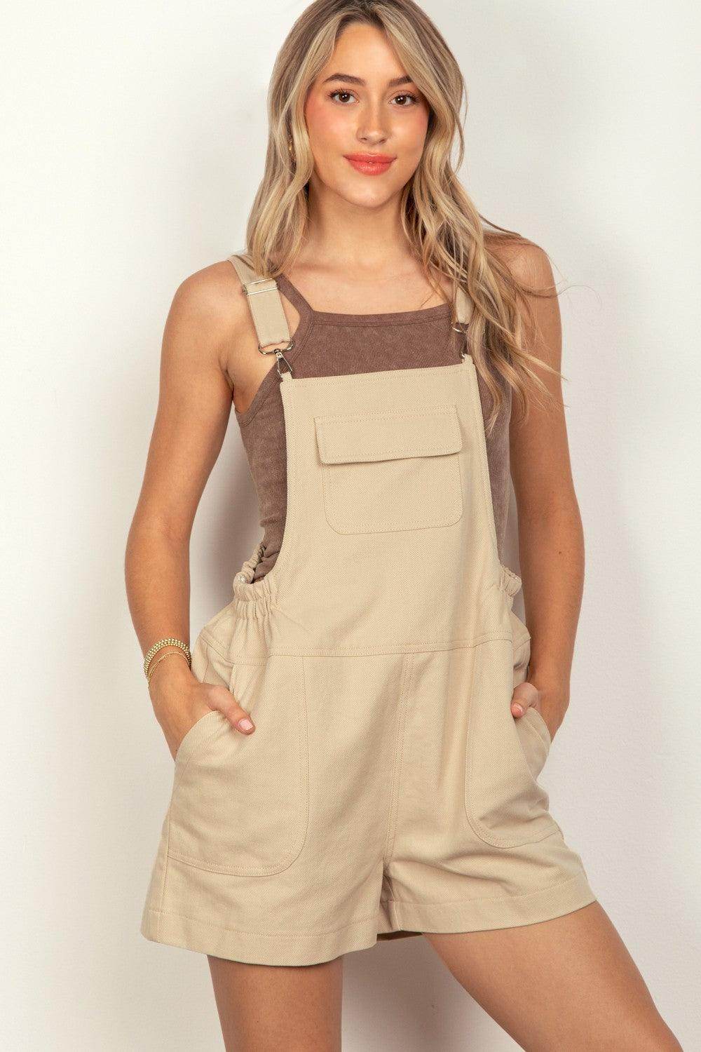 Very J Adjustable Suspender Overalls with Pockets for Women