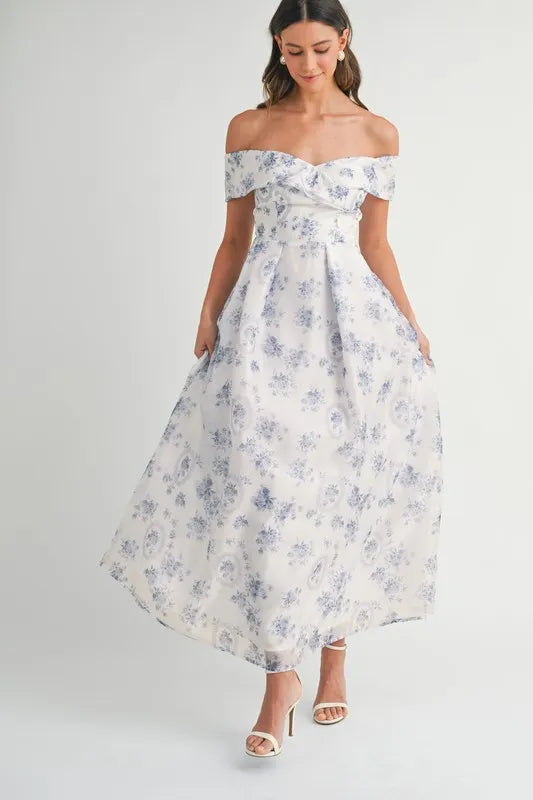 High End MABLE Floral Printed Off Shoulder Maxi Dress