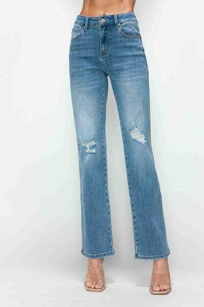 Bytos Full Size Distressed High Rise Straight Jeans For Women