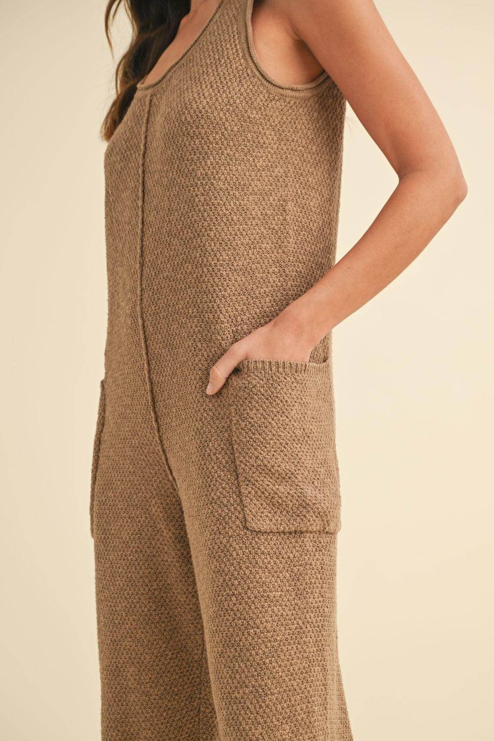 MABLE Sleeveless Knit Crop Jumpsuit With Pockets For Women
