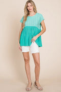 Lime 'N' Chili Full Size Embroidered Short Sleeve Pleated Babydoll Top Plus Size