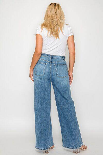 Bytos Full Size High Rise Wide Leg Jeans With Pockets