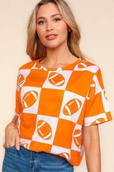 Haptics Football Checkered Print Short Sleeve T-Shirt for Fans