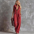 Women's Sleeveless Hooded Zip-Front Jumpsuit with Pockets
