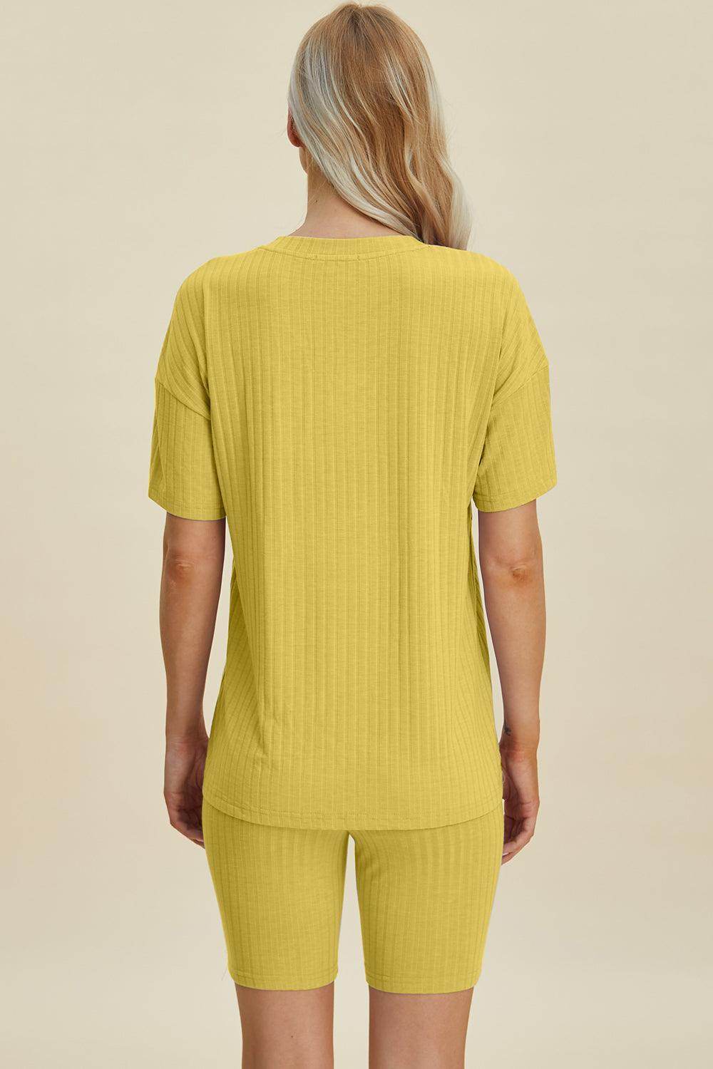 Basic Bae Full Size Ribbed V-Neck Top and Shorts Set For Women