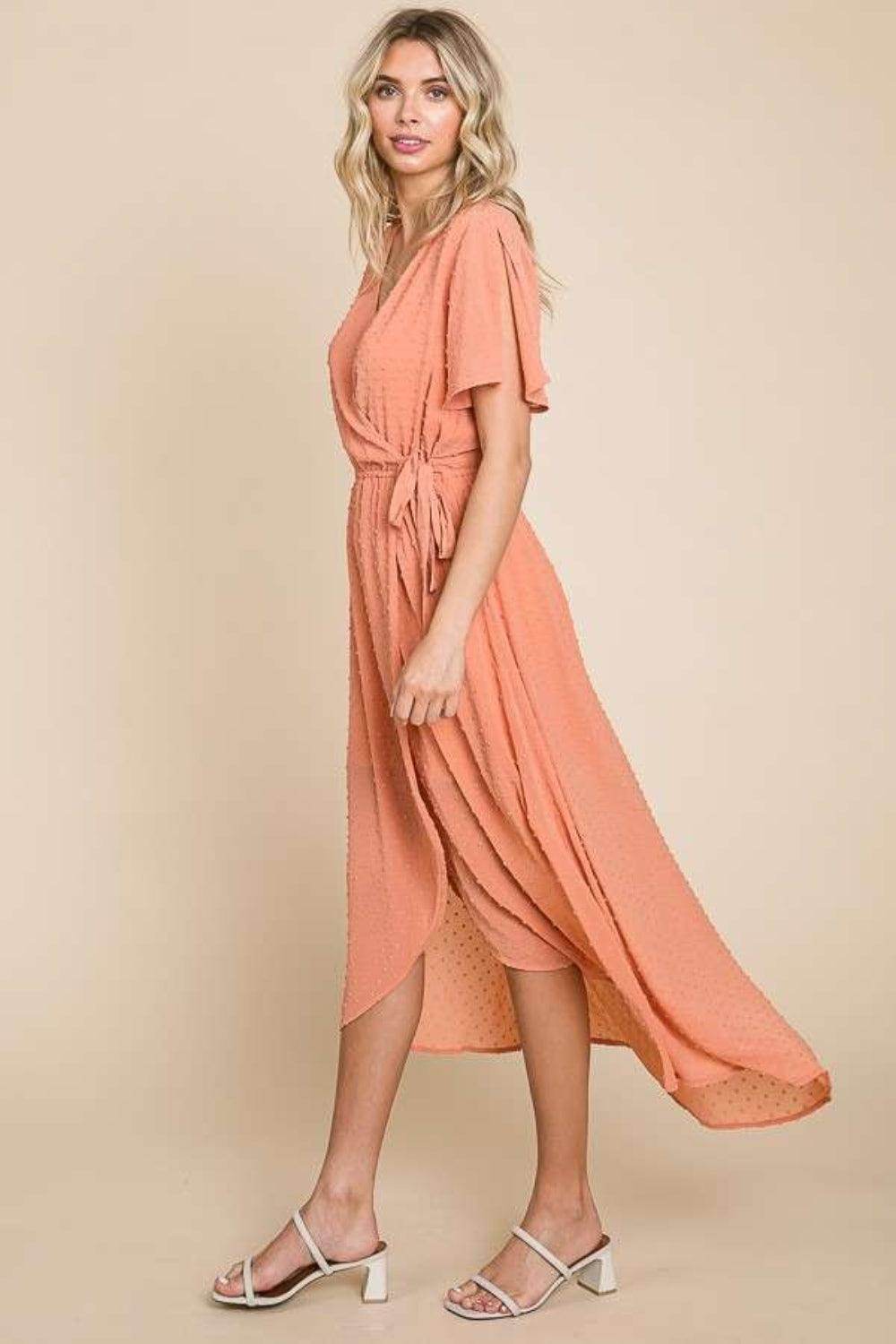 Culture Code Full Size Swiss Dot Tied Slit Dress