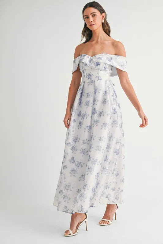 High End MABLE Floral Printed Off Shoulder Maxi Dress