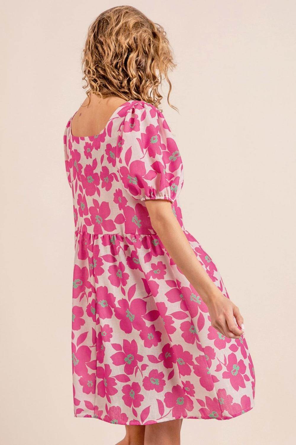 BiBi Printed Square Neck Puff Sleeve Mini Dress for Women