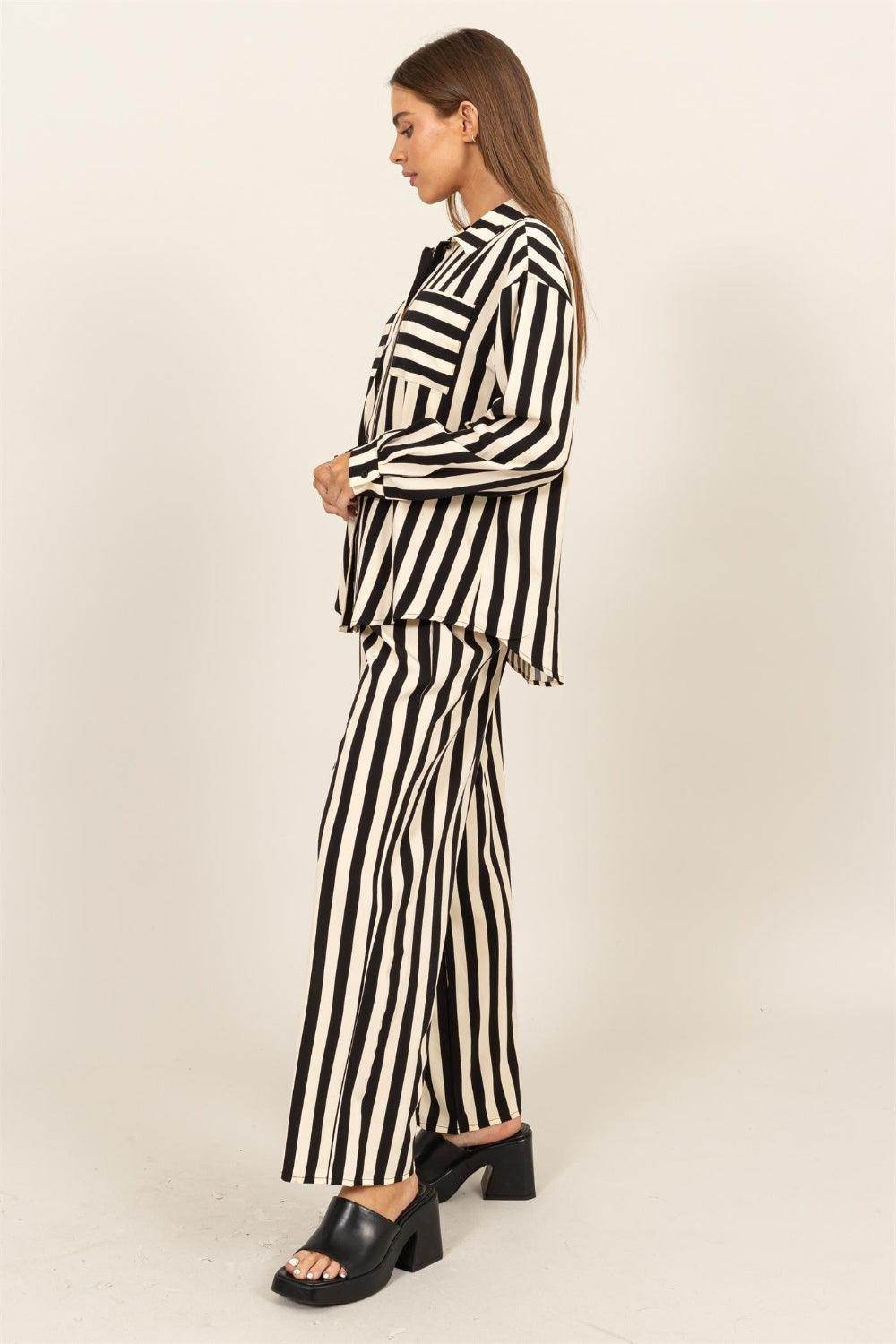 HYFVE Striped Button Up Shirt and Pants Set for Women