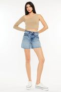 Kancan Full Size Raw Hem High Waist Denim Shorts for Women