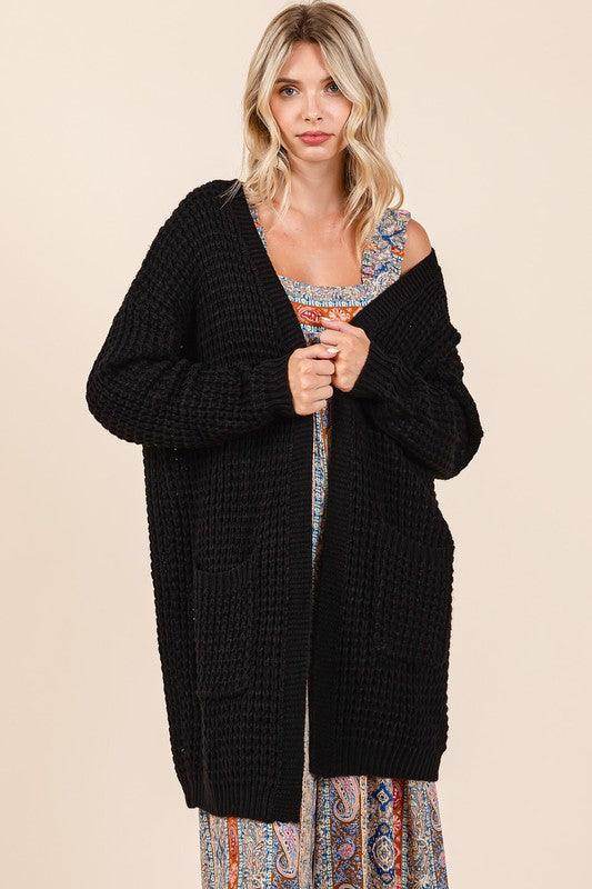 Mittoshop Open Front Long Sleeve Longline Cardigan for Women