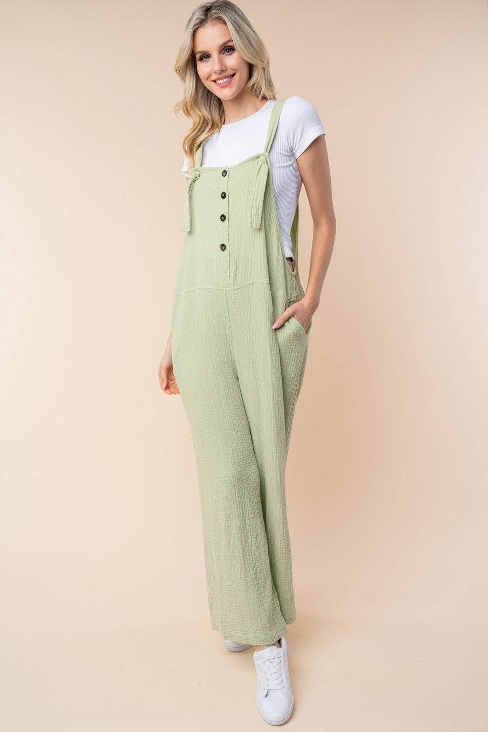 White Birch Texture Sleeveless Wide Leg Jumpsuit for Women