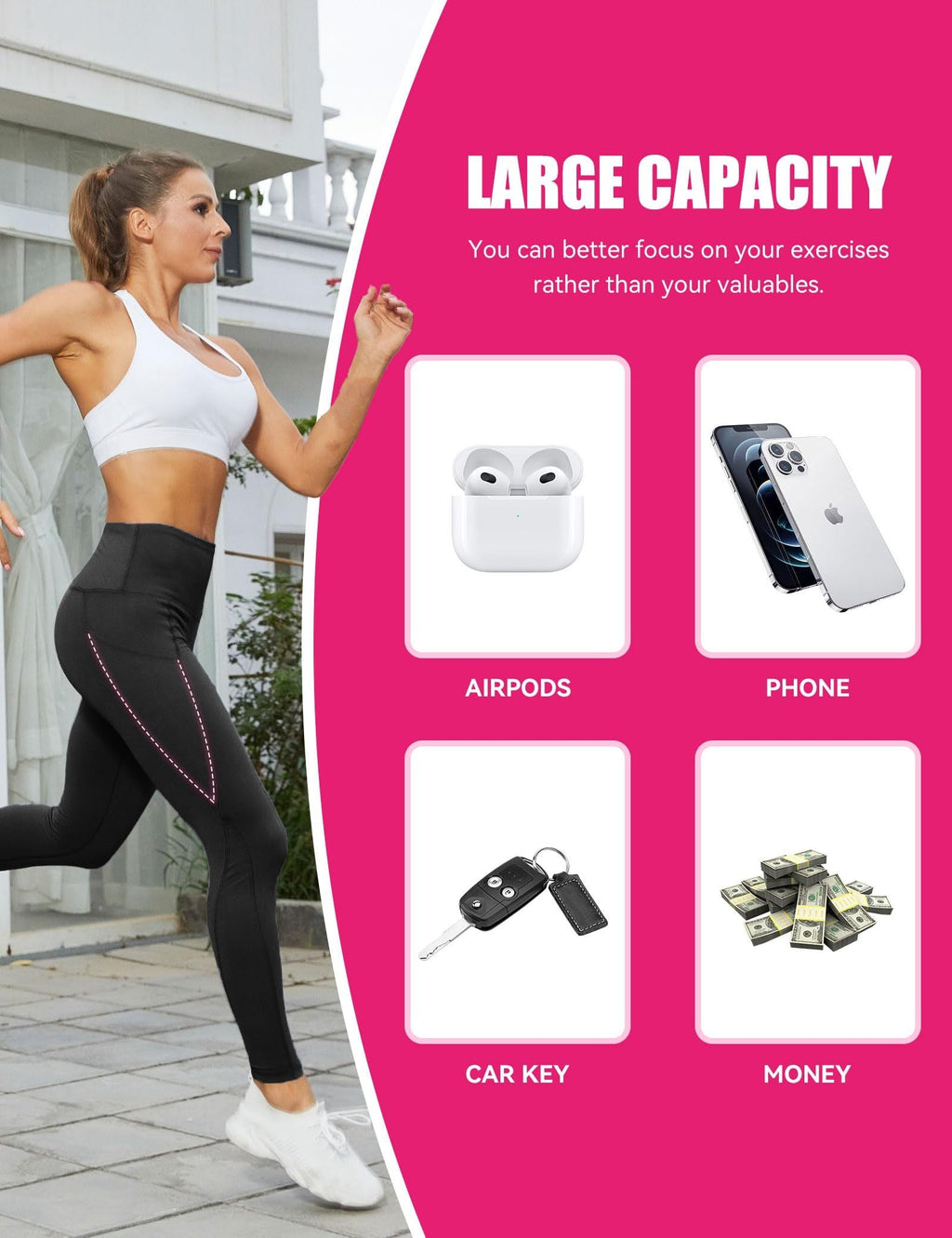 Cropped High-Waisted Yoga Pants with Diagonal Pockets