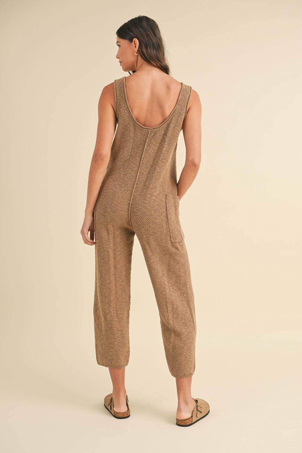 MABLE Sleeveless Knit Crop Jumpsuit With Pockets For Women