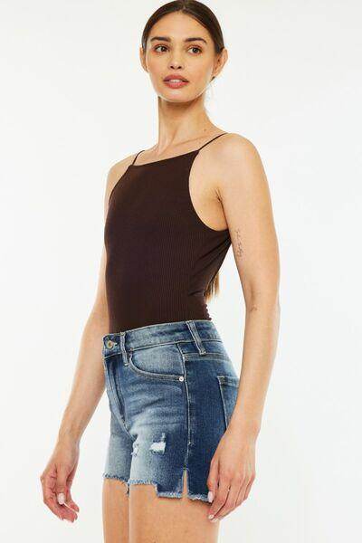 Kancan High Waist Raw Hem Denim Shorts for Summer Style