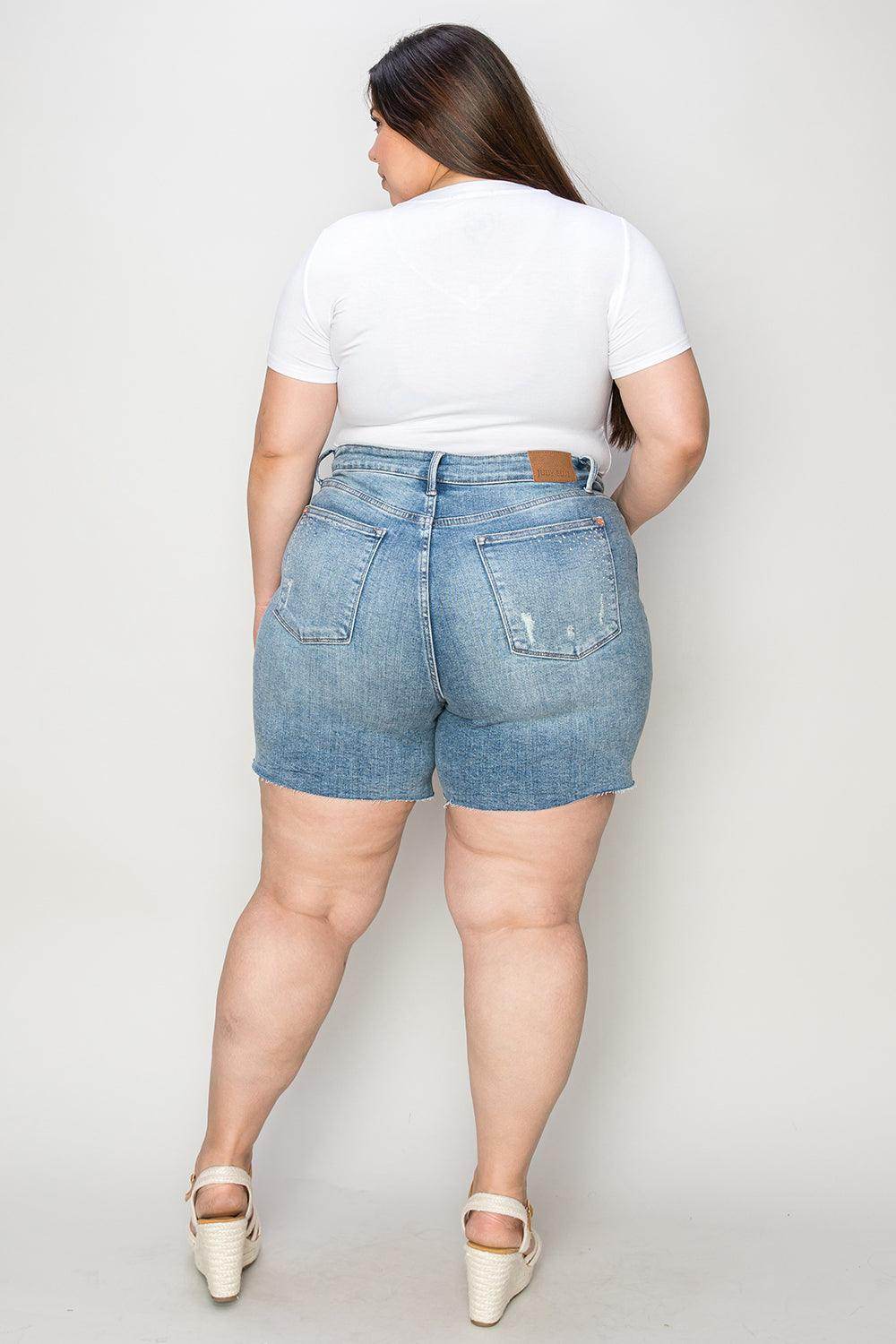 Judy Blue Full Size High Waist Rhinestone Denim Shorts