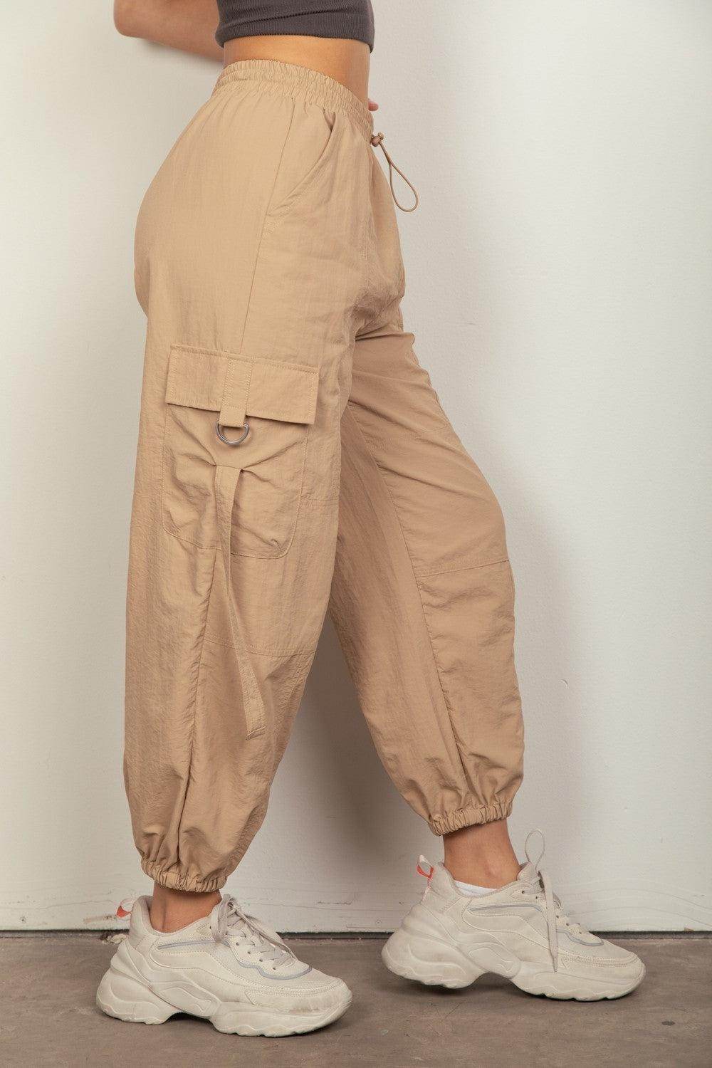 Very J Elastic Waist Woven Cargo Pants for Women