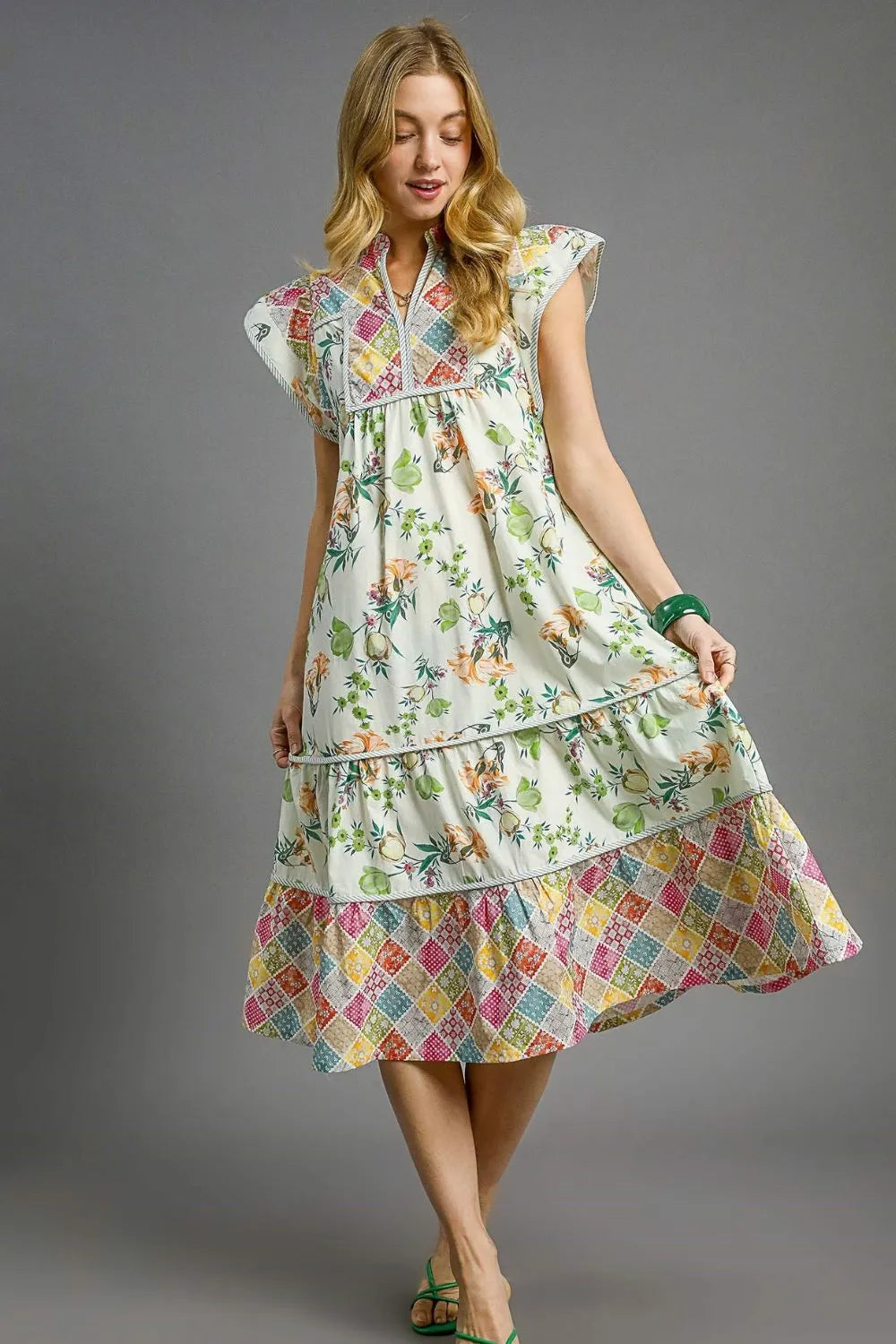 Selvanelle Patchwork Garden Midi Dress