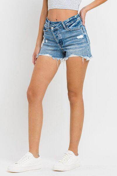 Lovervet Stepped Waist Raw Hem Denim Shorts for Summer