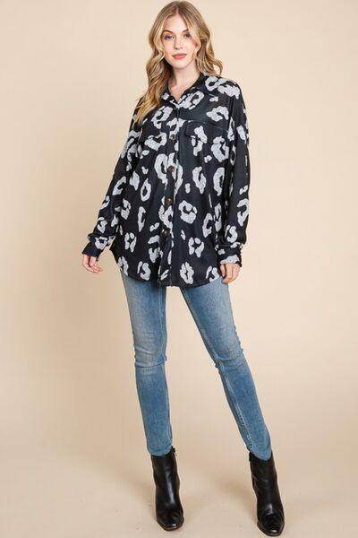 BOMBOM Animal Print Button Up Knit Shacket for Women